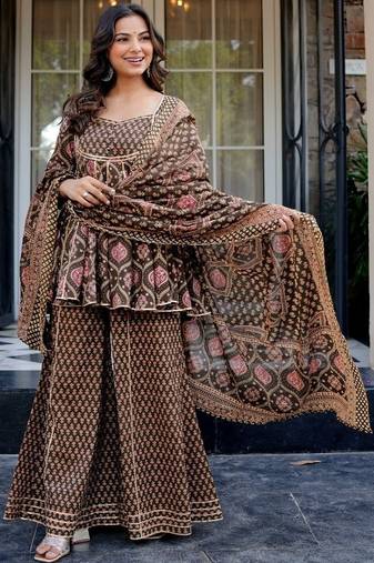 Women Floral Printed Layered Gotta Patti Pure Cotton Kurta with Palazzos & With Dupatta