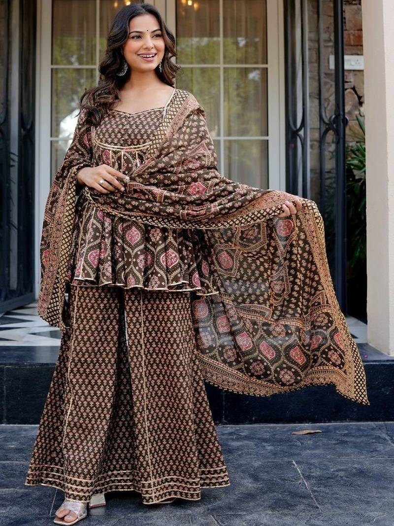 Women Floral Printed Layered Gotta Patti Pure Cotton Kurta with Palazzos & With Dupatta