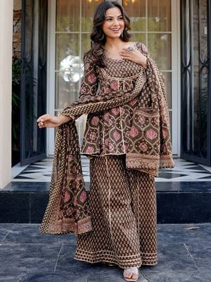 Women Floral Printed Layered Gotta Patti Pure Cotton Kurta with Palazzos & With Dupatta 2