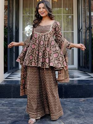 Women Floral Printed Layered Gotta Patti Pure Cotton Kurta with Palazzos & With Dupatta 6