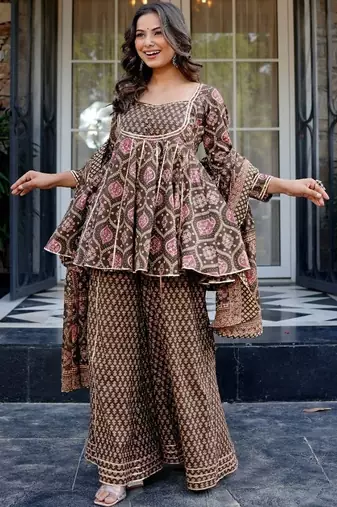 Women Floral Printed Layered Gotta Patti Pure Cotton Kurta with Palazzos & With Dupatta
