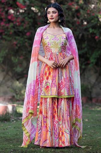 Women Ethnic Motifs Embroidered Pure Cotton Kurta With Sharara And Dupatta