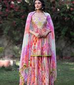 Women Ethnic Motifs Embroidered Pure Cotton Kurta With Sharara And Dupatta