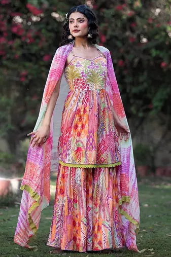 Women Ethnic Motifs Embroidered Pure Cotton Kurta With Sharara And Dupatta