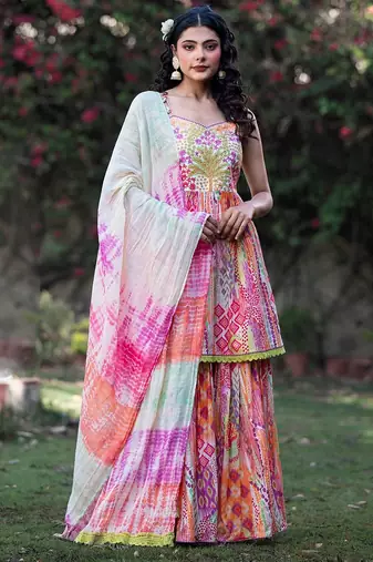 Women Ethnic Motifs Embroidered Pure Cotton Kurta With Sharara And Dupatta