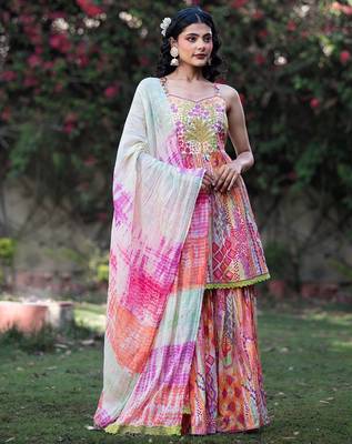 Women Ethnic Motifs Embroidered Pure Cotton Kurta With Sharara And Dupatta 6