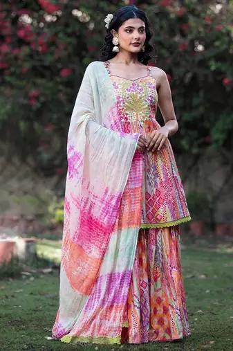 Women Ethnic Motifs Embroidered Pure Cotton Kurta With Sharara And Dupatta