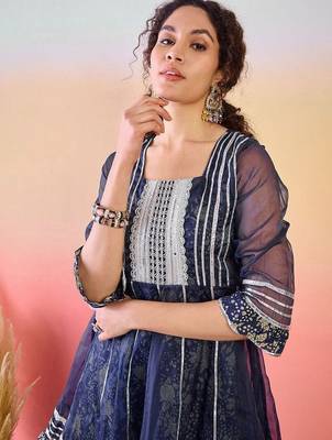 Women Ethnic Motifs Printed Pleated Thread Work Pure Cotton Kurta with Sharara 2