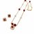 Gold-toned ruby red beaded pendant necklace and earrings set pearl accents, square cz pendant, festive wear, gold chain