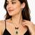 Green stone gold-toned pendant necklace & earrings jewellery set cz stone accents, pearl beaded chain,women's jewellery