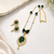 Green stone gold-toned pendant necklace & earrings jewellery set cz stone accents, pearl beaded chain,women's jewellery
