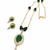 Green stone gold-toned pendant necklace & earrings jewellery set cz stone accents, pearl beaded chain,women's jewellery