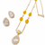 Gold-toned cz teardrop pendant necklace & earrings jewellery set yellow carved beads,cubic zirconia lobster clasp chain.