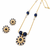 Blue crystal & pearl floral pendant necklace, stud earrings included, bead accents, sunflower design, women's jewellery