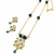 Green beaded gold-tone pendant necklace & earrings set pearl accents, floral cz pendant, adjustable chain, ethnic wear