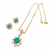 Emerald green cz pendant necklace and earrings jewellery set pearl beaded chain, star-shaped pendant, cz stone accents.