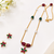 Gold-toned floral pendant necklace & earrings jewellery set ruby & emerald beads, pearl accents, multicolour stone chain