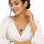 Blue oval stone pendant necklace and earrings jewellery set pearl chain, cz stone accents, festive wear.
