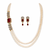 Double strand pearl necklace and earring set with ruby stone cz diamond accents, gold-tone finish, side brooch design