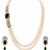 Pearl necklace & earring set with emerald green cz stone 2-layer strand, side brooch design, gold-tone bridal jewellery.