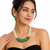 Pearl & emerald green cz choker necklace and earrings set double strand pearls, oval cabochon stones, cz accents.