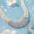 Pearl & crystal zirconia necklace and earrings jewellery set, cz stone pendant, bridal wear, silver-tone finish.