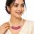 Ruby & pearl double strand necklace set with earrings cz stone accents, gold-tone finish, double strand pearls.