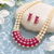 Ruby & pearl double strand necklace set with earrings cz stone accents, gold-tone finish, double strand pearls.