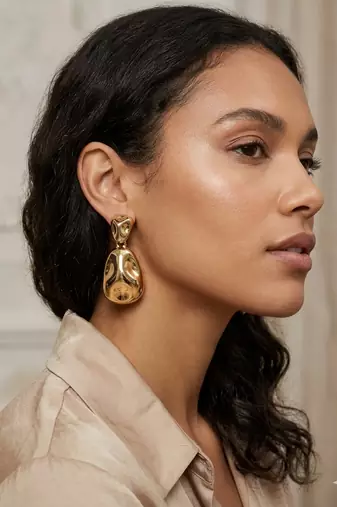 18k gold plated stainless steel anti tarnish cz hammered designer earrings set