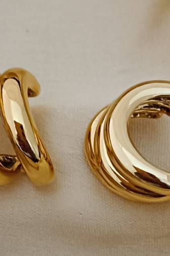 18k gold plated stainless steel anti tarnish 3 line earrings set