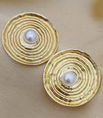 18k gold plated stainless steel anti tarnish pearl round earrings set