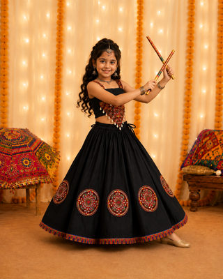 Black mirror silk girls navratri chaniya choli set 1