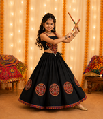 Black mirror silk girls navratri chaniya choli set