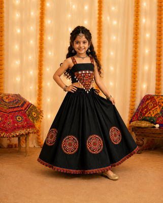 Black mirror silk girls navratri chaniya choli set 2