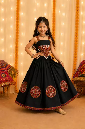 Black mirror silk girls navratri chaniya choli set