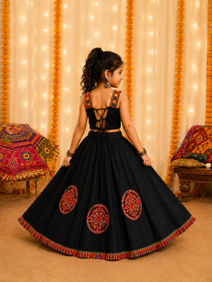 Black mirror silk girls navratri chaniya choli set 3