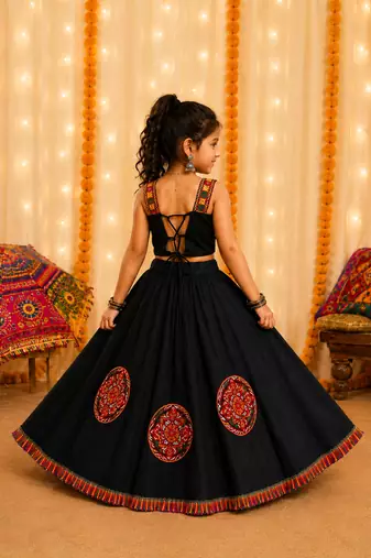 Black mirror silk girls navratri chaniya choli set