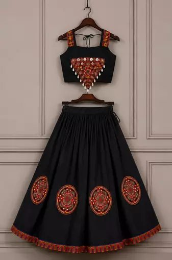 Black mirror silk girls navratri chaniya choli set