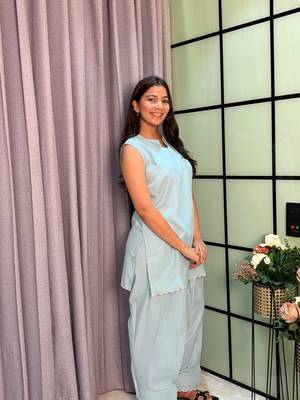 Sky Blue Color Lace Touchup Cotton Kurti Pant Set 4