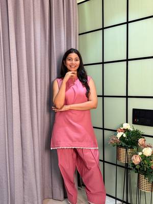 Pink Color Lace Touchup Cotton Kurti Pant Set 2