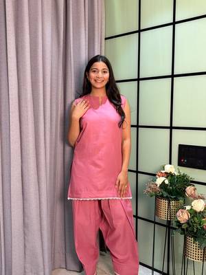 Pink Color Lace Touchup Cotton Kurti Pant Set 4