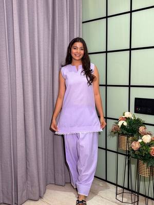 Lavender Color Lace Touchup Cotton Kurti Pant Set 5