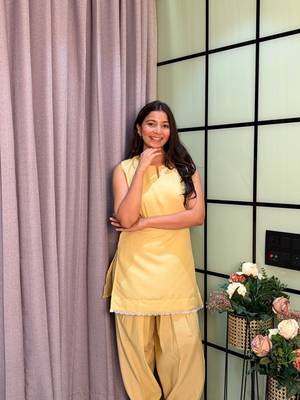 Lightt Yellow Color Lace Touchup Cotton Kurti Pant Set 2