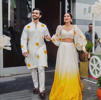 white yellow ombre organza haldi lehenga choli set 3