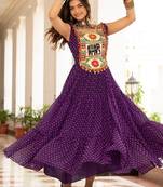 Purple Color Bandhani Print work with kutchi patchework Faux Georgette Gown