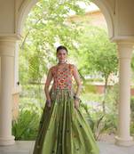 Green Cotton Navratri Readymade Lehenga Choli with Thread Embroidery Work