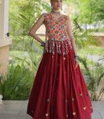 Maroon Cotton Navratri Readymade Lehenga Choli with Thread Embroidery Work