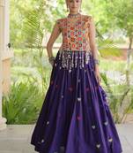 Purple Cotton Navratri Readymade Lehenga Choli with Thread Embroidery Work