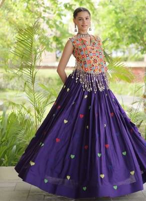 Purple Cotton Navratri Readymade Lehenga Choli with Thread Embroidery Work 3