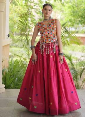 Rani Cotton Navratri Readymade Lehenga Choli with Thread Embroidery Work 1